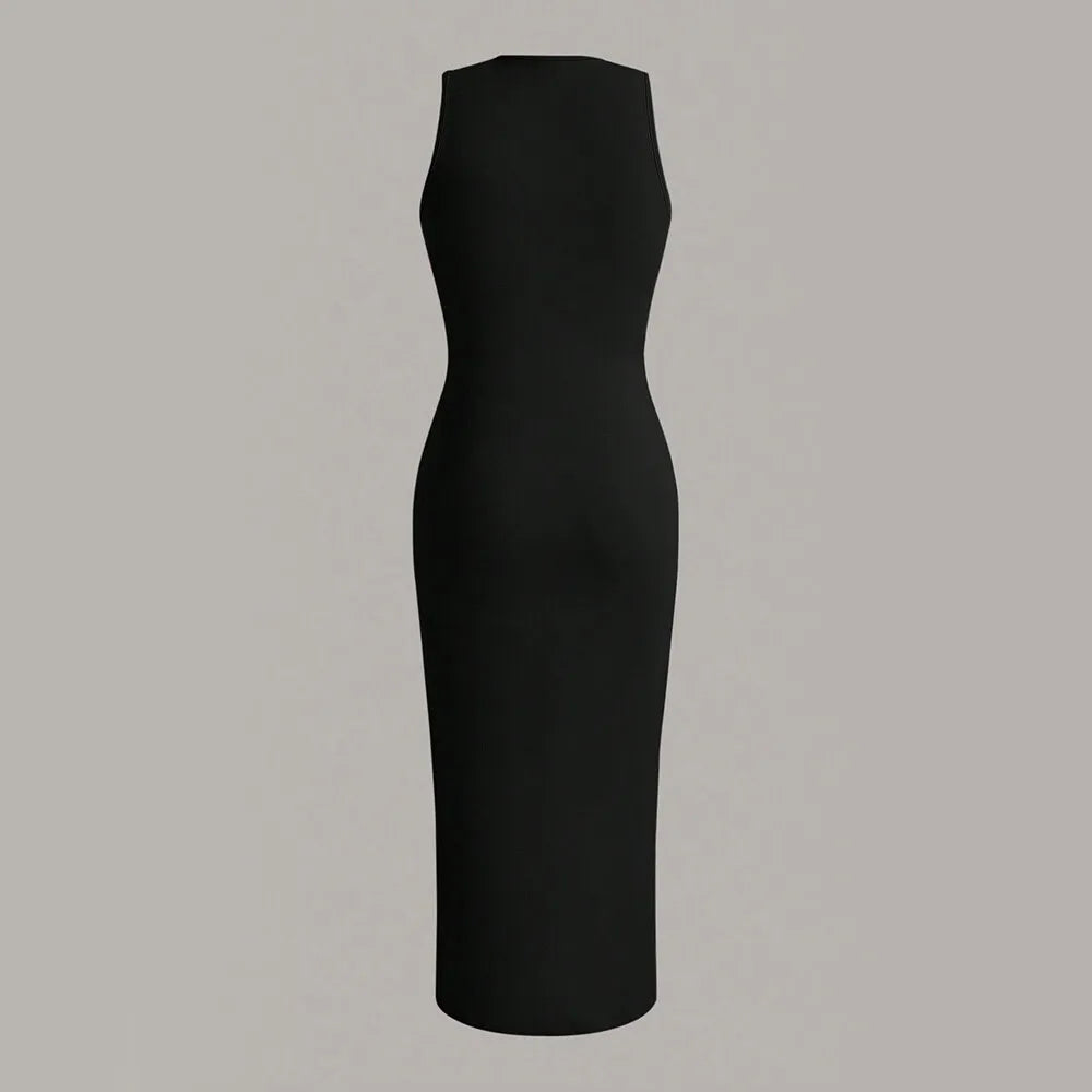 Mia Muse Damenkleider für alle Jahreszeiten, minimalistisch, schlicht, ärmellos, Rundhalsausschnitt, Wickel-MIDI-Partykleider.