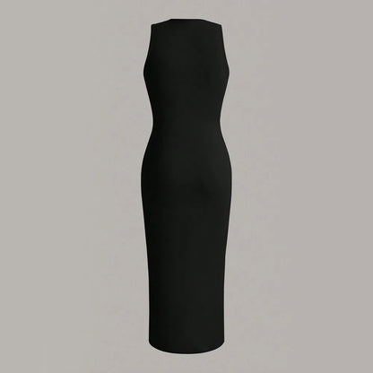 Mia Muse Damenkleider für alle Jahreszeiten, minimalistisch, schlicht, ärmellos, Rundhalsausschnitt, Wickel-MIDI-Partykleider.