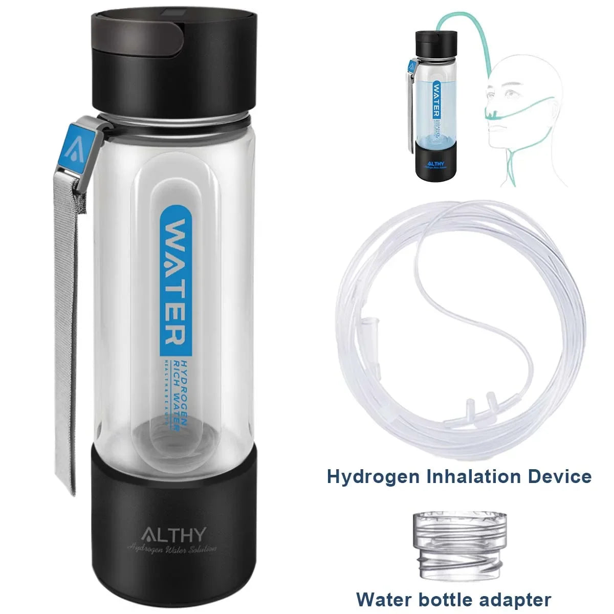 ALTHY Hydrogen Water Generator Bottle Cup DuPont SPE+PEM Dual Chamber,40 Times Working/ Single charged ,H2 Inhalation Device.