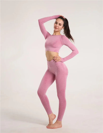Sexy Seamless Knitted Yoga Sportswear Set Women's Quick Dry Tight Fitness Clothes Set Comfortable High-End Sensation.