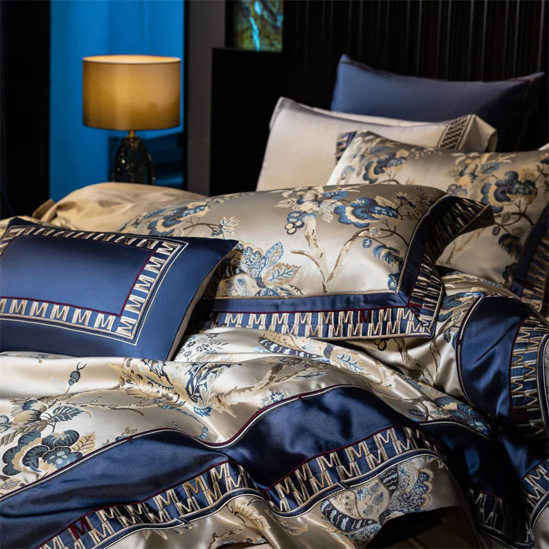 Luxury Satin Jacquard Egyptian Cotton 4/6/10Pcs European Palace Wedding Bedding Set Silky Duvet Cover Set Bed Sheet Pillowcases.