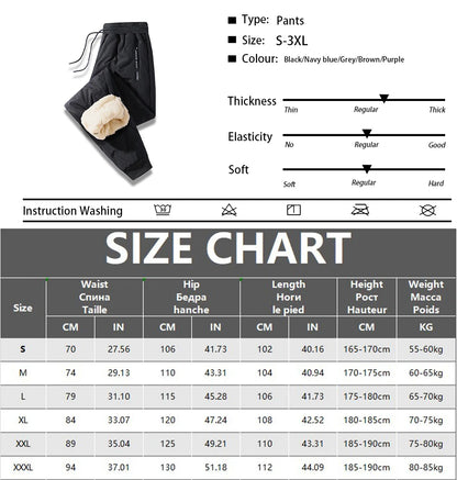 Winter Sweatwear Men's Plush Thick Sweatpant Thermal Zipper Pocket Trousers Casual Jogger Outdoor Windproof Thickened Pants.