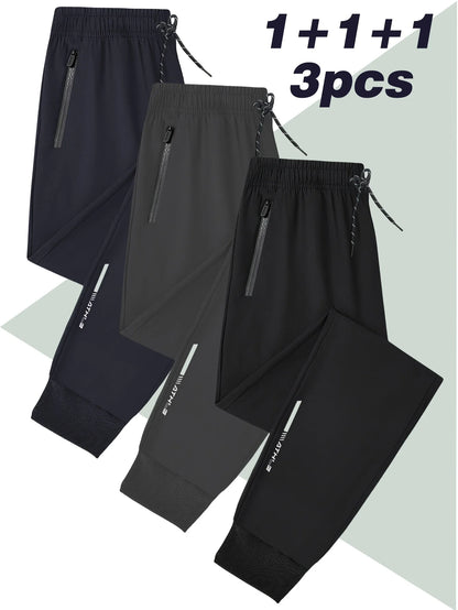 3 Pack Mens Jogger Pants Zipper Ankle Cuff Slim Fit Stretch Casual Running Lounge Sweatpants Trousers for Gym Workout Training.