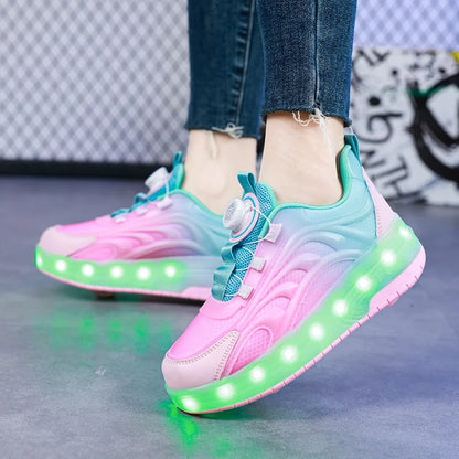 Two Wheels Children's Led Light Roller Skate Shoes For Kids Boys Girls Glowing Sports Luminous Sneakers Skateboard USB Charging.