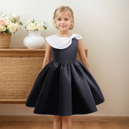 Kinder Kleider für Mädchen Vintage Schwarz Satin Prinzessin Kleid für Kinder Konzert Performance Hochzeit Geburtstag Zeremonie Abendkleid.