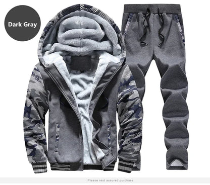 New Winter Fleece Thicken Men's Two-piece Zipper Sports Set Hooded Thermal Suit Casual Oversized Tracksuit 4XL 5XL Funny Suit.