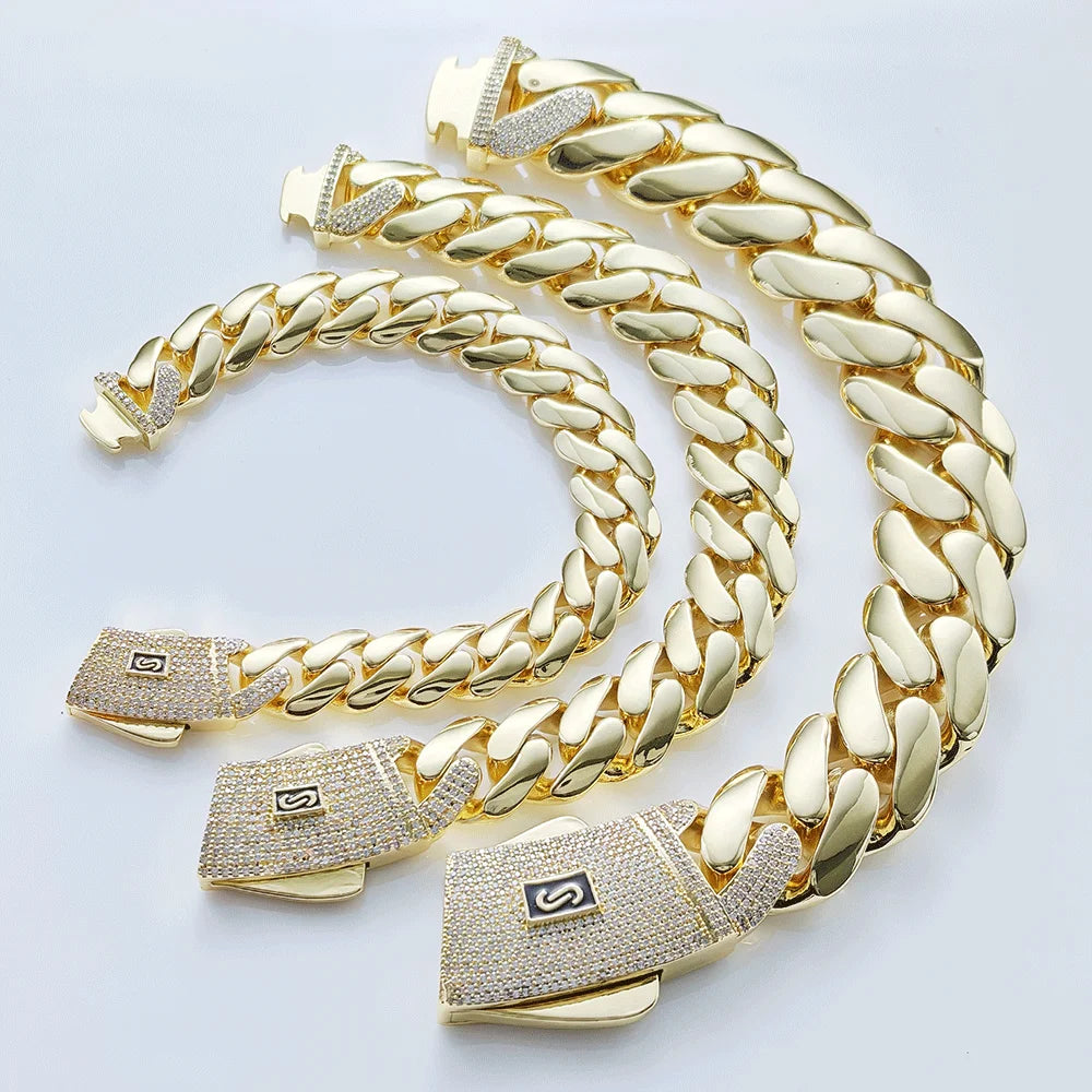 6/8/10/12/15/20mm Monaco Cuban Chain Necklace Hip Hop 14k Gold Plating Cuban Chain Bracelet Hip Hop Jewelry.