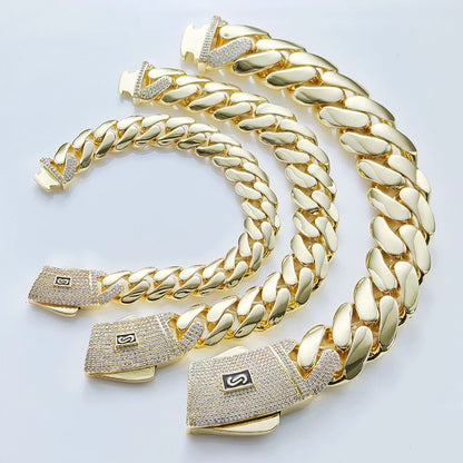 6/8/10/12/15/20mm Monaco Cuban Chain Necklace Hip Hop 14k Gold Plating Cuban Chain Bracelet Hip Hop Jewelry.