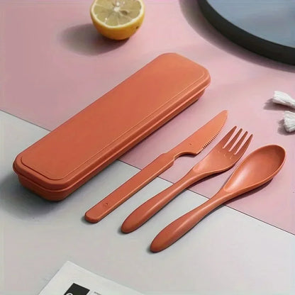 3In1 Portable Cutlery Set Reusable Home Travel Utensil Set Fork Spoon Knife with Box Dinnerware Set Picnic Camping Tableware.
