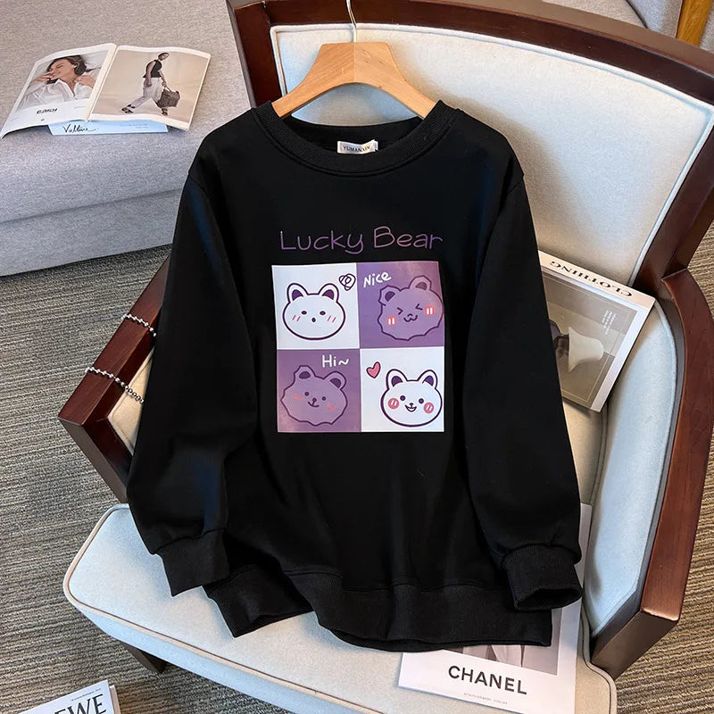 170kg plus size Damen büste Herbst Winter lose Rundhals ausschnitt Bär Sweatshirt Langarm lässig Top 6xl 7xl 8xl 9xl 10xl 11xl