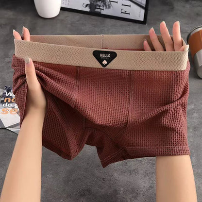 4 Stück Herren-Boxershorts, Eisseide, Unterwäsche, Unterhose, kühl, atmungsaktiv, sexy, schlankes Höschen, Netz-Dessous