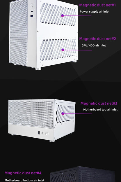 METALFISH T20 Mini ITX White Case 9L Compact PC Chassis Support Flex PSU/240mm GPU/100mm Cooler/180 Liquid Cooler.