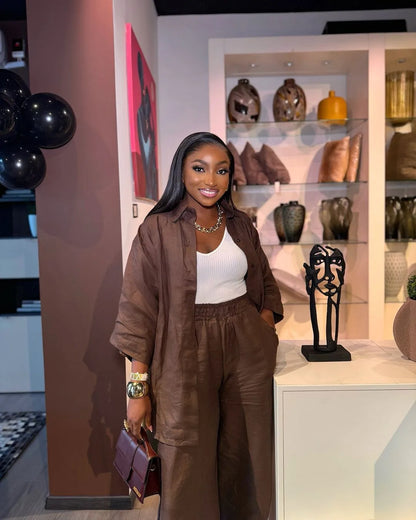 Cotton Linen Set Women Spring Summer Loose Oversize Long Sleeve Shirt Long Pants 2 Piece Sets Casual Office Ladies Trousers Suit.