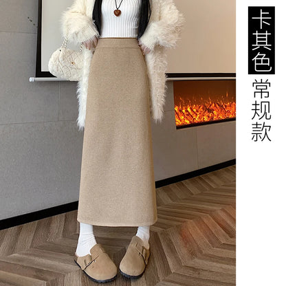 2025 New Thick Knit Midi Skirt High Waisted Straight Hem Bodycon Pencil Skirts for Petite Women Cozy Fall Winter Fashion