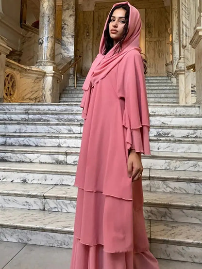 Summer Modest Kaftan Hijab Dresses For Women Kids Open Chiffon Khimar Kimono Abaya Dubai Luxury Muslim Sets Islam Kebaya Damen