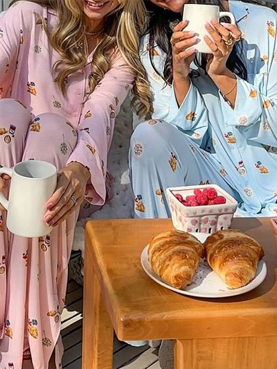 Maemukilabe Women Y2K Floral Pajama Set Long Sleeve Shirt and Pants Set Vintage 2 Piece Lounge Set Cute Bow Pjs Sleepwear.