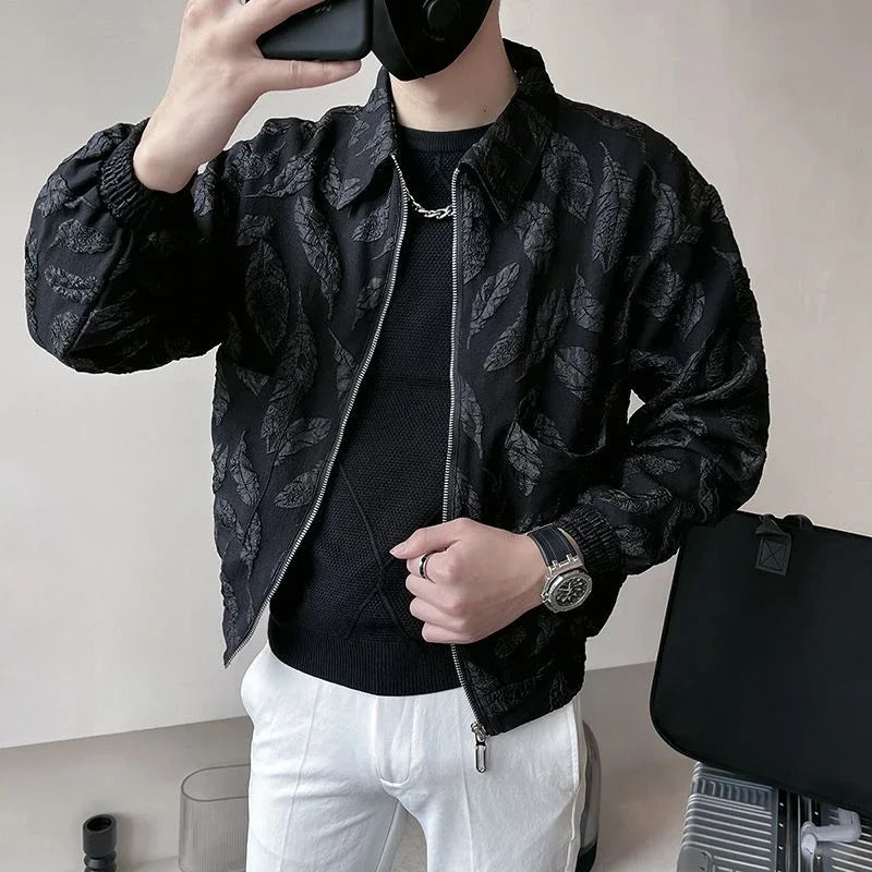 Man Coat Spring Autumn Black Jacket for Men Printed Zip V Clothing Fashion 2024 High Quality Cold Stylish Casual Luxury Designer.