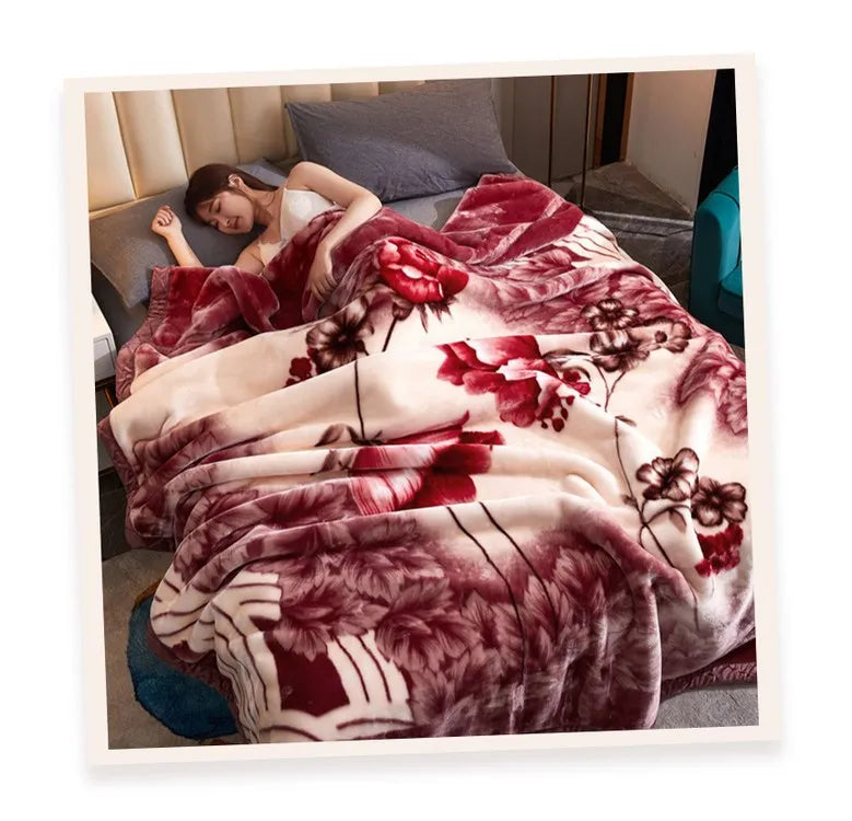 Winter Quilt Thick Warm Fluffy Blankets Super Soft Raschel Stitch Double Layer Winter Mink Throw Fat Quilts Double Size Blanket.