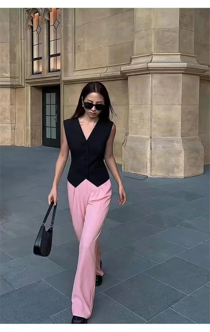 Frühling Sommer Koreanische Mode Weste 2025, Neue Frauen Kurze Mode V-ausschnitt Ärmellose Casual Blazer Weste Mäntel Weibliche Tops.