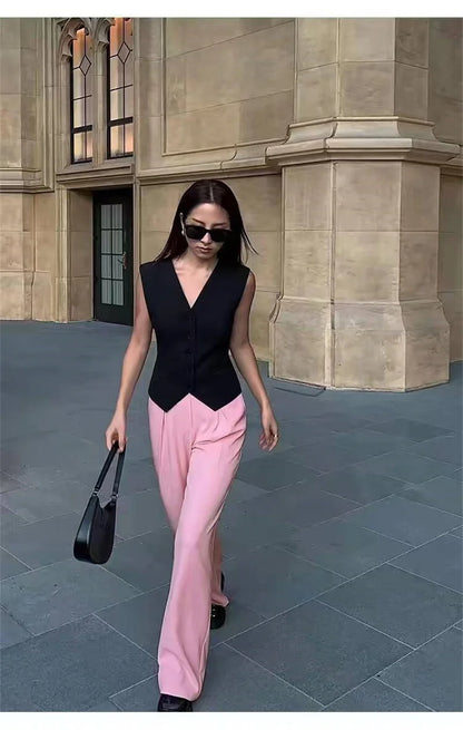 Frühling Sommer Koreanische Mode Weste 2025, Neue Frauen Kurze Mode V-ausschnitt Ärmellose Casual Blazer Weste Mäntel Weibliche Tops.