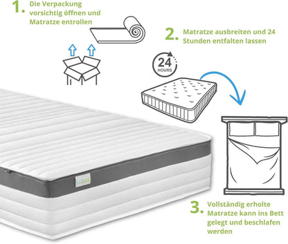 Federkernmatratze 80x200 cm, Orthopedische Matratze Hardness H2, ergonomische 7 Zonen Taschenfederkernmatratze, Matratze 80 x 2