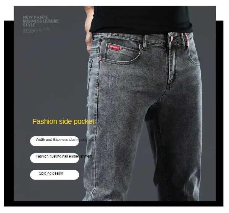 Winter Thick Plus Velvet Men Middle Waist Skinny Jeans Simple Fleece Warm Slim Fit Stretch Boy Casual Denim Pencil Pants.