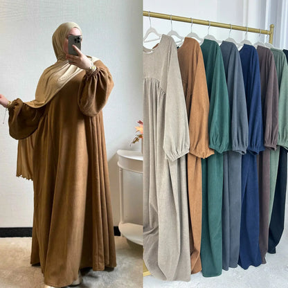 Winter Corduroy Abaya Warm Muslim Dress Closed Abayas for Women Dubai Luxury Turkey Kaftan Hijab Robe Ramadan Eid Islam Clothes