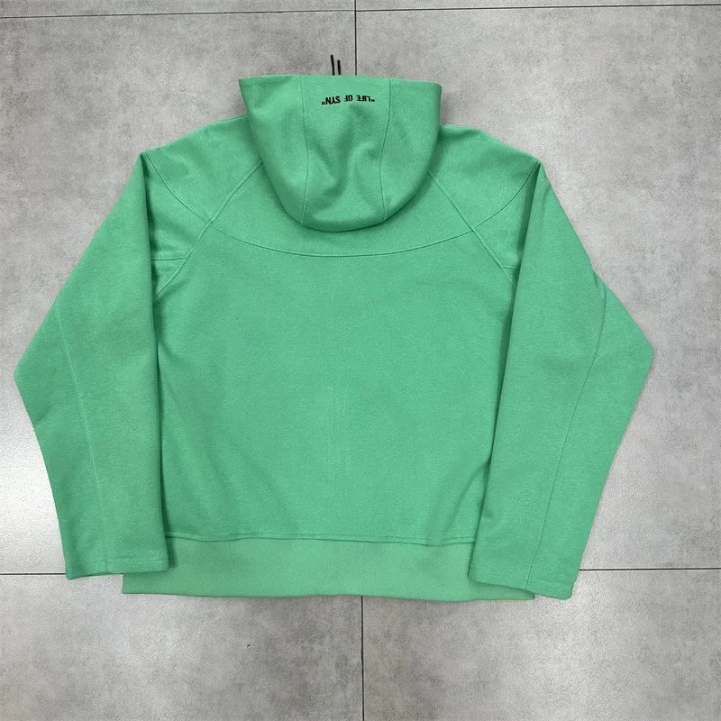 Casual Embroidered Fleece Lined Open Cardigan Hooded Zipper Pants Set for Men And Women Color Block Design by Syna