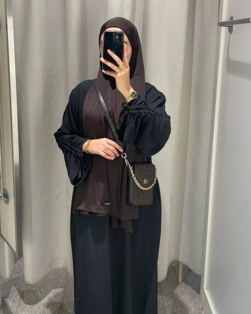 2024 Saudi Arabia Muslim Women Modest Dress Eid Dubai Plain Abaya Islamic Holiday Party Solid Turkey Lace-up Cuffs Long Clothes.