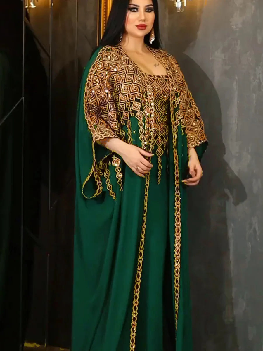 Neue muslimische Roben aus dem Nahen Osten, zweiteiliges Set, (Abaya), neue Mode für Damen, bestickte Spitze, Chiffon, muslimische Roben, Dubai und Türkei.