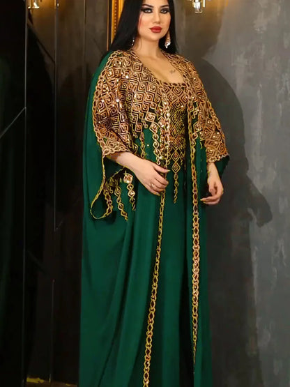 Neue muslimische Roben aus dem Nahen Osten, zweiteiliges Set, (Abaya), neue Mode für Damen, bestickte Spitze, Chiffon, muslimische Roben, Dubai und Türkei.