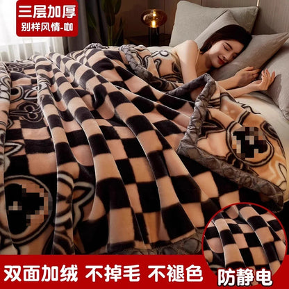 Printing Blanket Quilt Winter Keep Warm Double-deck Thickening Soft Comfortable Multiple Specifications Add Velvet Siesta Sheet