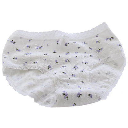 5Pcs/Set Pure Cotton Women's Panties Mid Waist Underpants Elastic Underwear Girls Floral Japanese Sexy Lace Comfort Lingerie.