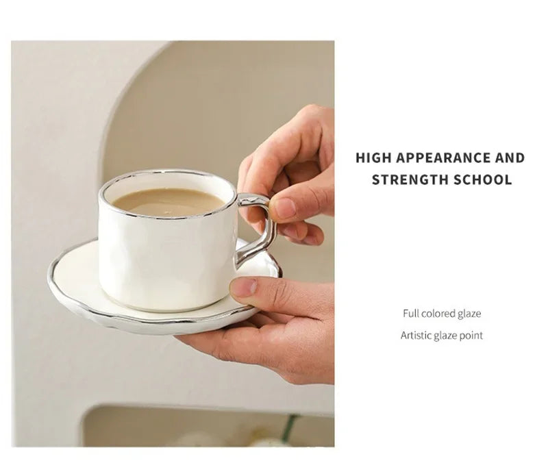 230ml European Style Coffee Cup with Saucer and spoon Ceramic mug Solid Color Tea Cup and Saucer Set Afternoon Tea Milk Cup.