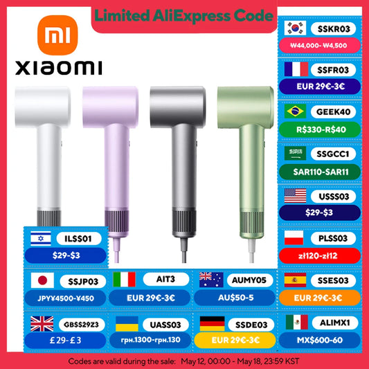 XIAOMI MIJIA High Speed Hair Dryer H501 Negative Ion Hair Care 110000 Rpm Dry 220V CN Version (With EU Adapter) 62m/s wind speed.