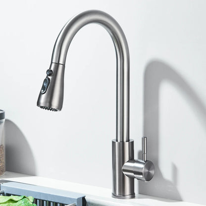 Kitchen Faucet Brushed Nickel Hot and Cold Water Faucet Kitchen Sink Faucet Pull-out Sprayer For Kitchen Sink Faucet