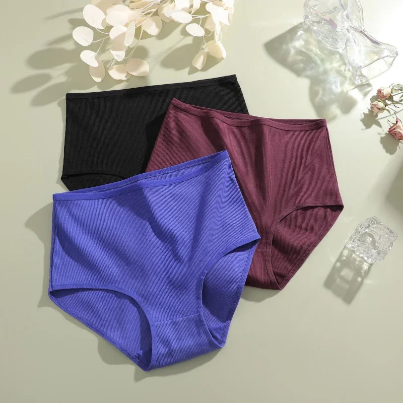 7Pcs Women's Cotton Panties Solid Color Plus Size Briefs Female Mid Waist High Elastic Underwear Cozy Breathable Lingerie S-2XL.