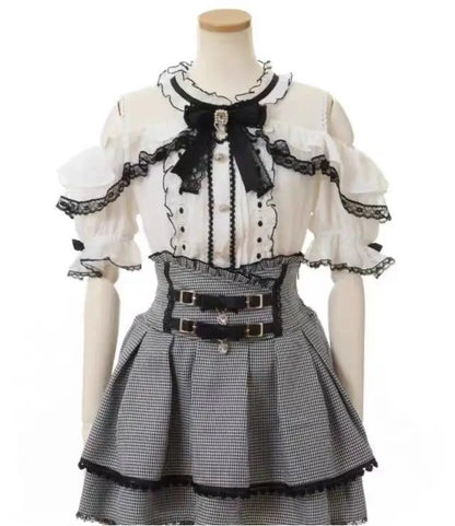 Sweet Lolita Jirai Kei High Waist Skort - Double Bow Buckle Short Skirt for Women Japanese Y2K Kawaii Fashion Summer Casual.
