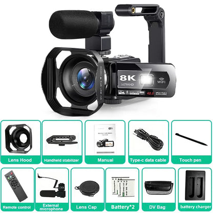 8K Digital Photography Camera 48MP Handheld DV 18X igital Zoom Camera Recorder 3'' LCD Touch Screen Portable Recording Camcorder.