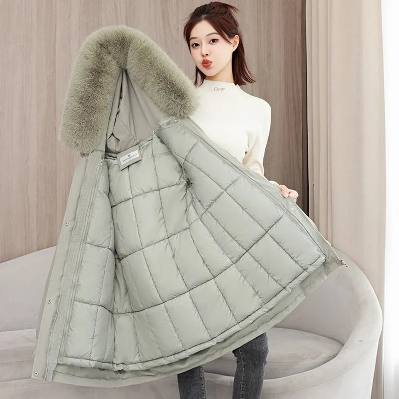 Winter dame Winter Stepp Mantel Abnehmbare Futter Pelz Kragen Gürtel Parka Jacke Für Frauen Verdickt Thermische frauen Mantel