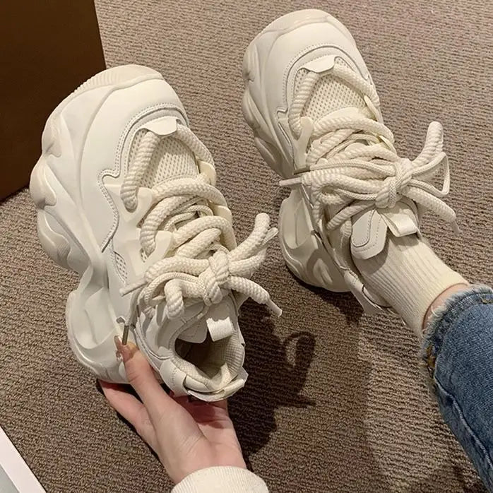 Women Chunky Platform Sneakers Women Autumn Fashion Breathable Mesh Sport Casual Sneakers Female Thick Bottom Vulcanized Shoes.