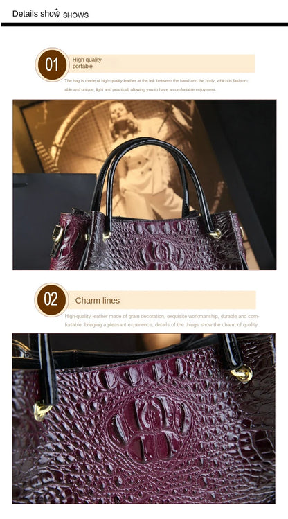 Genuine Leather Women Handbags New Tote Bag Fashion Crocodile Print Bucket Bag Retro Shoulder Messenger Bags Trend 2025