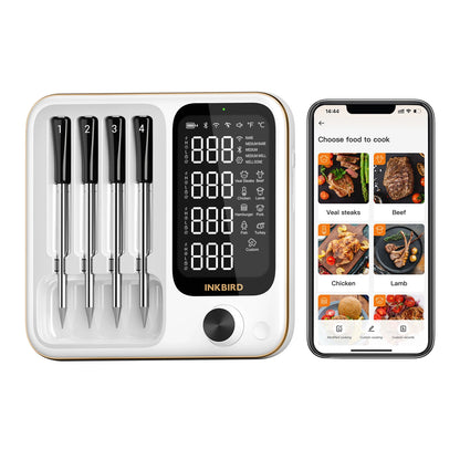 INKBIRD INT-14-BW 3-Mode WiFi/Bluetooth BBQ Thermometer, 4 Wireless Probes, IP67 Waterproof, ±1℃, 25H Battery, Smart App Control.