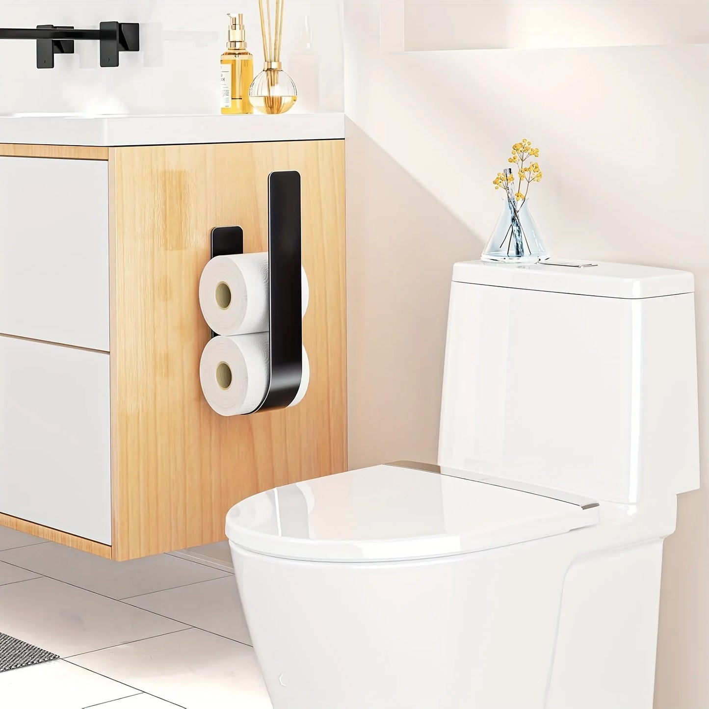 3-in-1-Toilettenpapierhalter zur Wandmontage mit Handtuchhalter und Haken – schwarzes Metall, platzsparendes Design für Badezimmer, Küche, Wohnzimmer