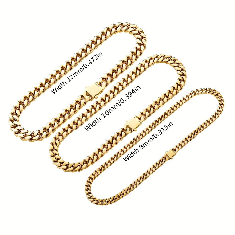 316 Stainless Steel Plated 18k Gold Fashion 8.10.12mm Encrypted Cuban Chain Miami Rap Hip Hop Men's Bracelet Accessory.