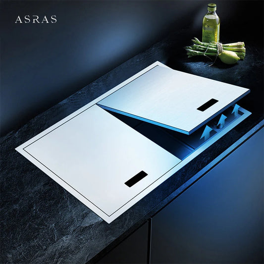 ASRAS New kitchen Sink Double Cover hidden Single Large Size 304 Stainless Steel 4mm Thickness Handmade Brushed kitchen Sink