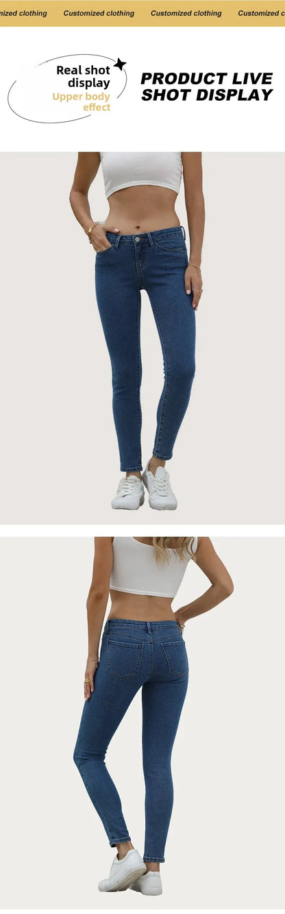 Women's Slim Fit Blue Jeans Mid Waist Trousers Fashionable Body Shape Enhancing Denim Pants by None( AE Stock) Origin China.