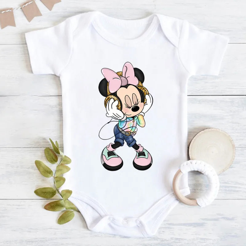 Niedliche Leopard Minnie Maus Disney Newbron Bodys Baby Kleidung Sommer Kurzarm Baumwolle Minnie Kawaii Stram pler Overall.