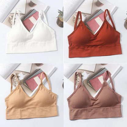 Kit 4 Women Seamless Bra Set, Sexy Beautiful Back Cotton Bra Comfortable Breathable Padded Bra Underwear.