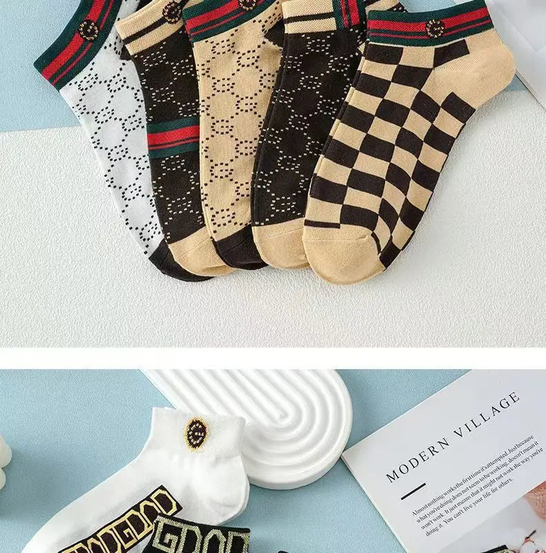 5/10/20 Pairs Mens Socks Short Breathable Luxury Socks Designer Brand Low-Cut Fashion Trendy Socks Geometric Pattern.